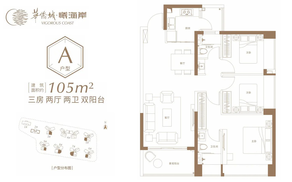 二区A户型 3房2厅2卫2阳台