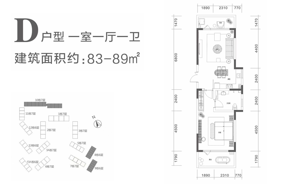 D户型 1房1厅1卫